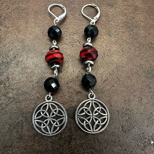 Celtic Knot Black and Red Earrings